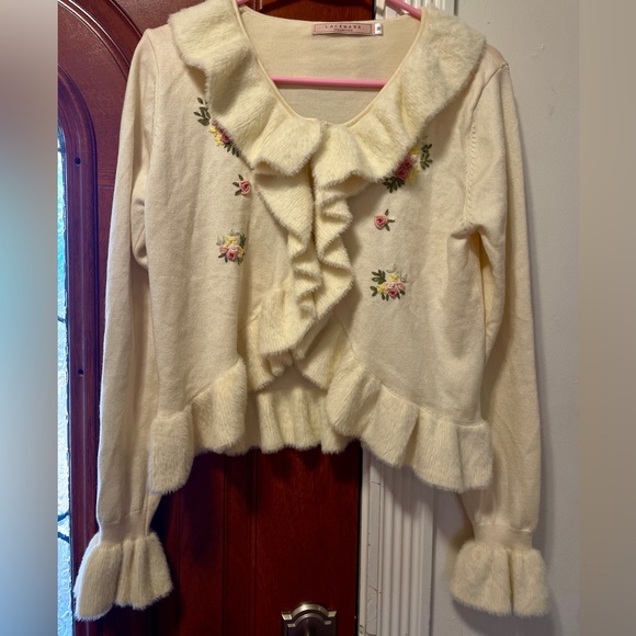 Lacemade Liz Lisa 🌸Gunne Sax Prairie Style Y2K Floral Ruffle Cardigan/Sweater🤍 - Picture 5 of 14